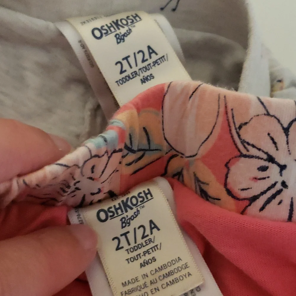 2 Oshkosh 2t Full Skirt Skorts Pink Floral Gray Flamingo 100% Cotton *